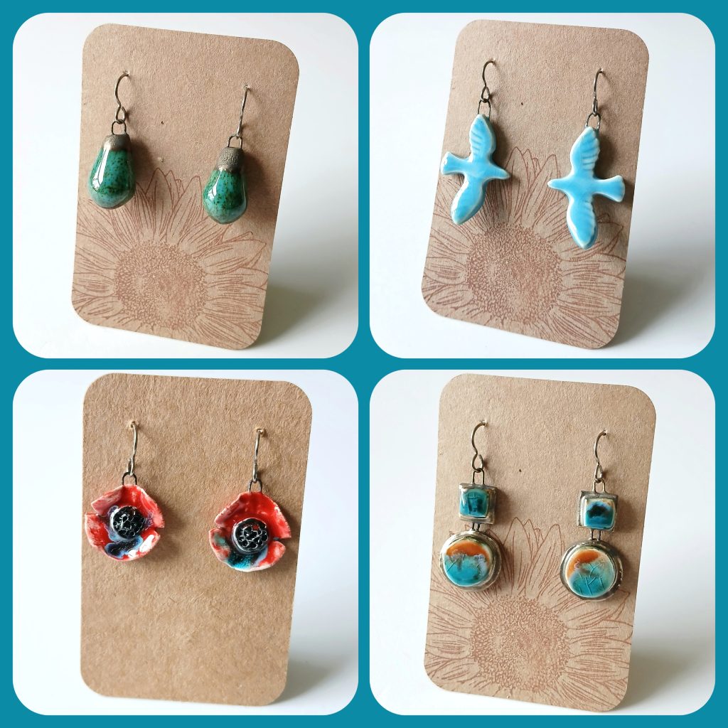 Picture of 4 ceramic earring designs.